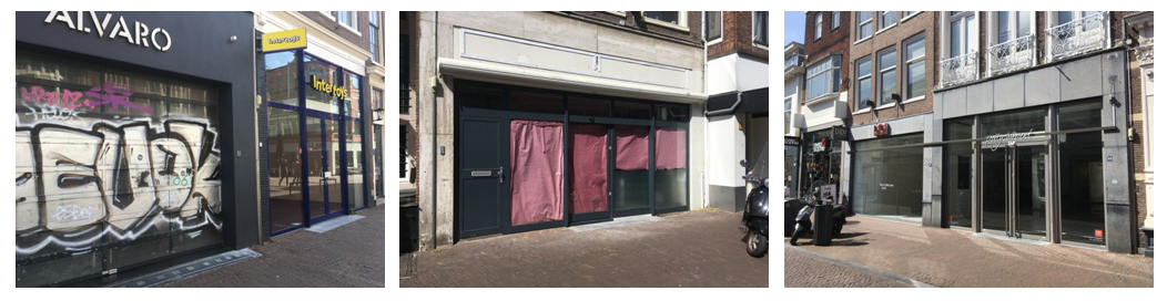 3 foto's van leegstaande winkelpanden in de Langestraat